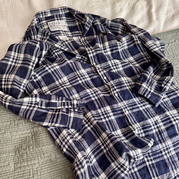 NWOT Frank & Eileen MARY Navy and White Plaid Linen Shirt Dress - Picture 8 of 9